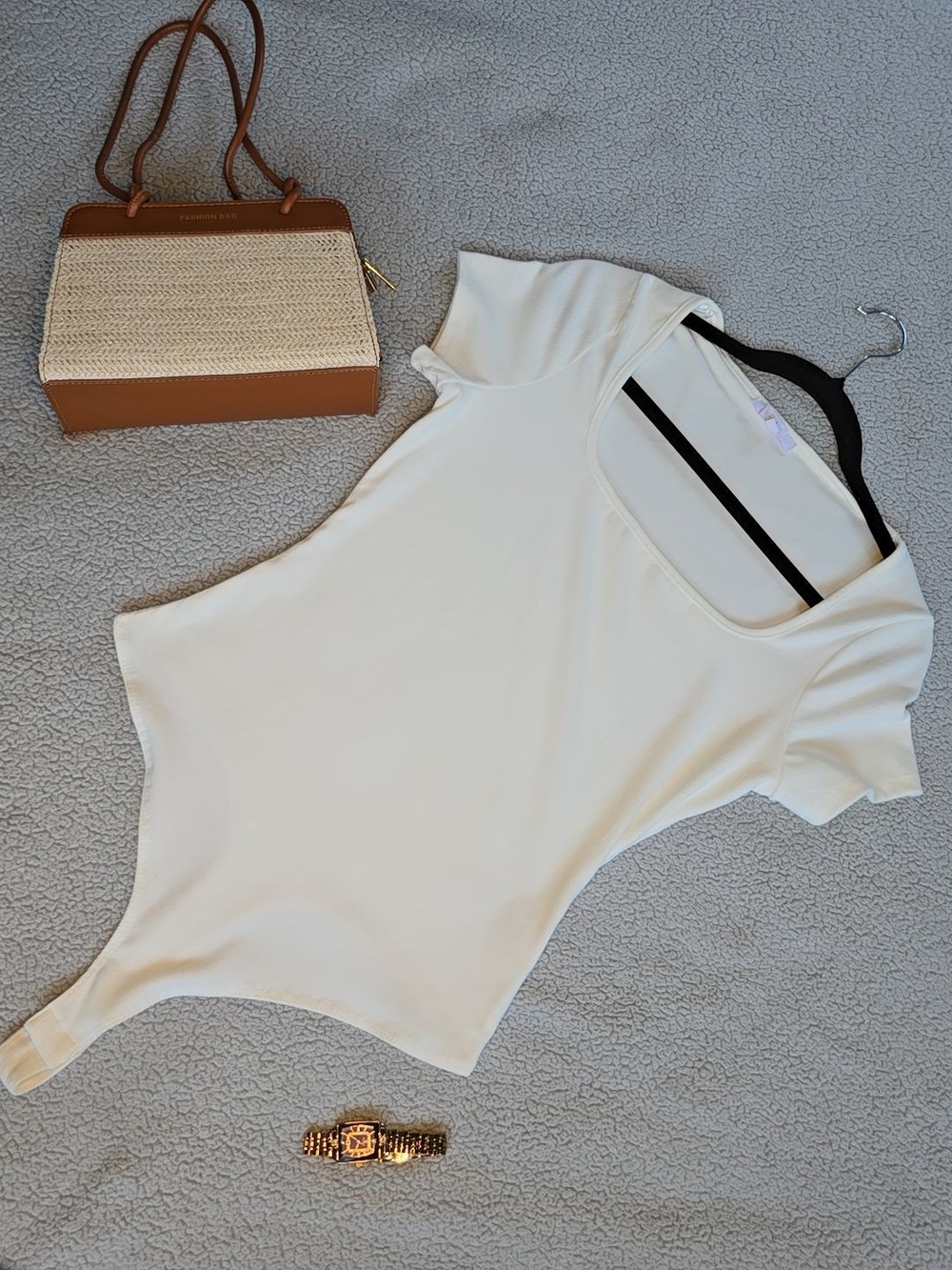 White Short Sleeve Bodysuit Size L - Crew Neck - NEW - Never Worn